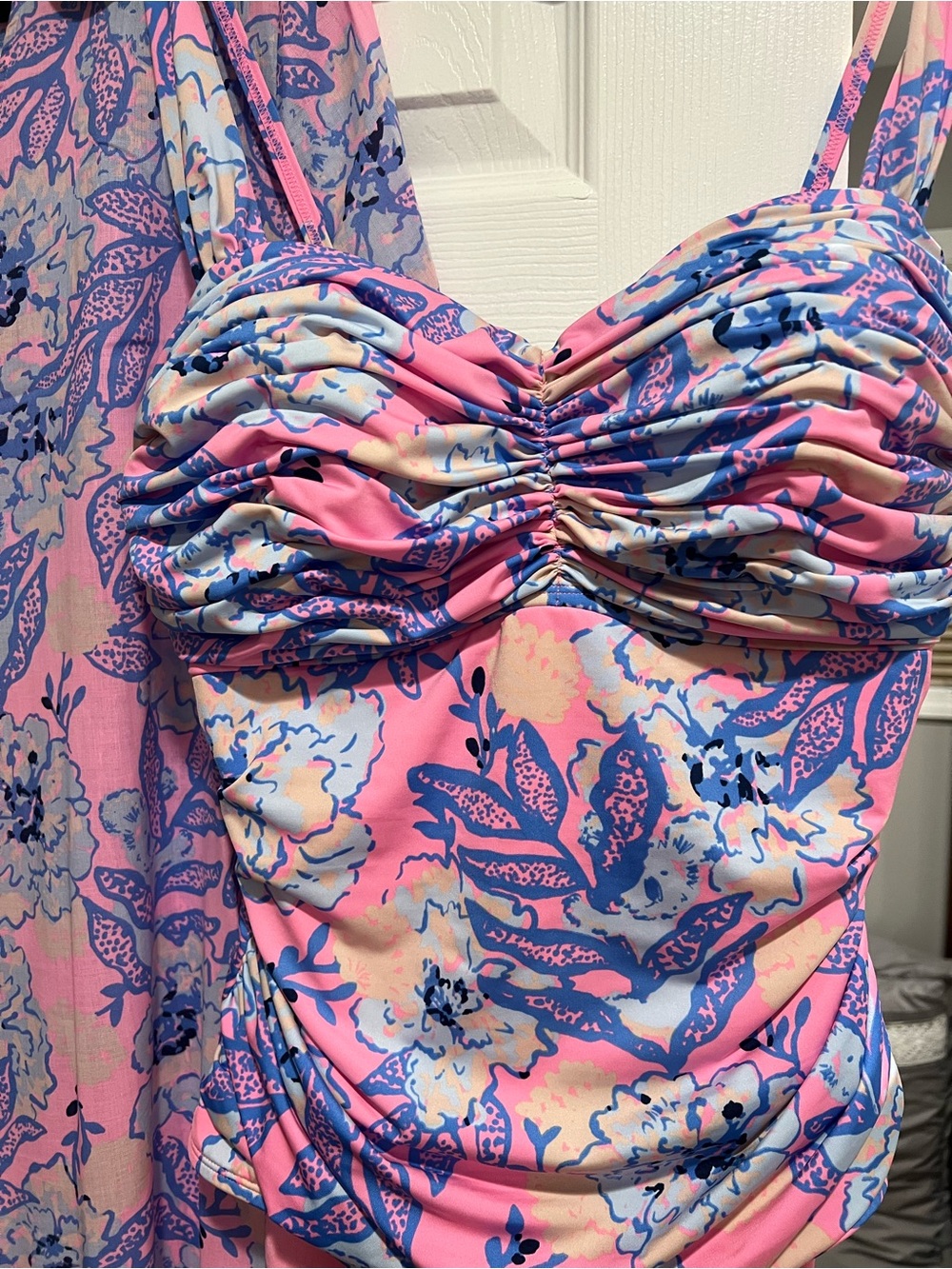 Lilly Pulitzer Pink and Purple Floral One-Piece Swimsuit with Matching Cover-Up - Picture 3 of 10